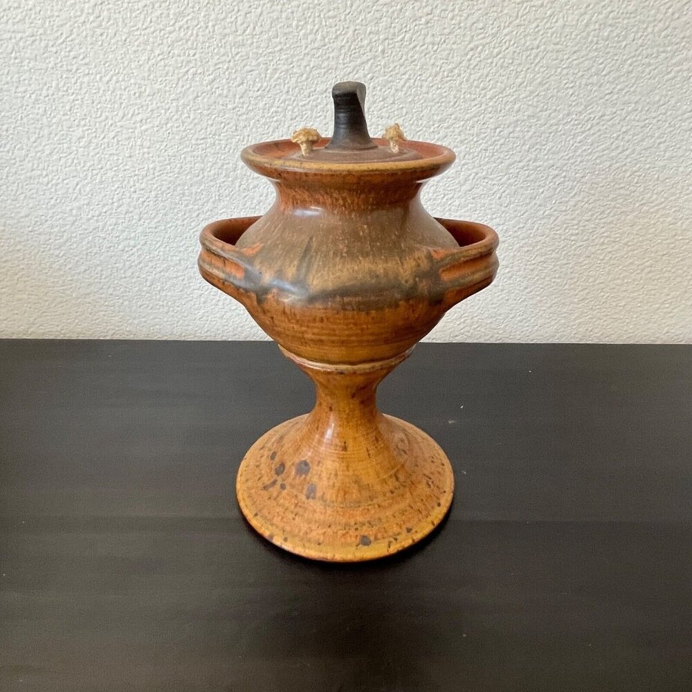 Studio Art Pottery Stoneware Oil Lamp Two Wicks 9" Vintage 1970s - Picture 6 of 9